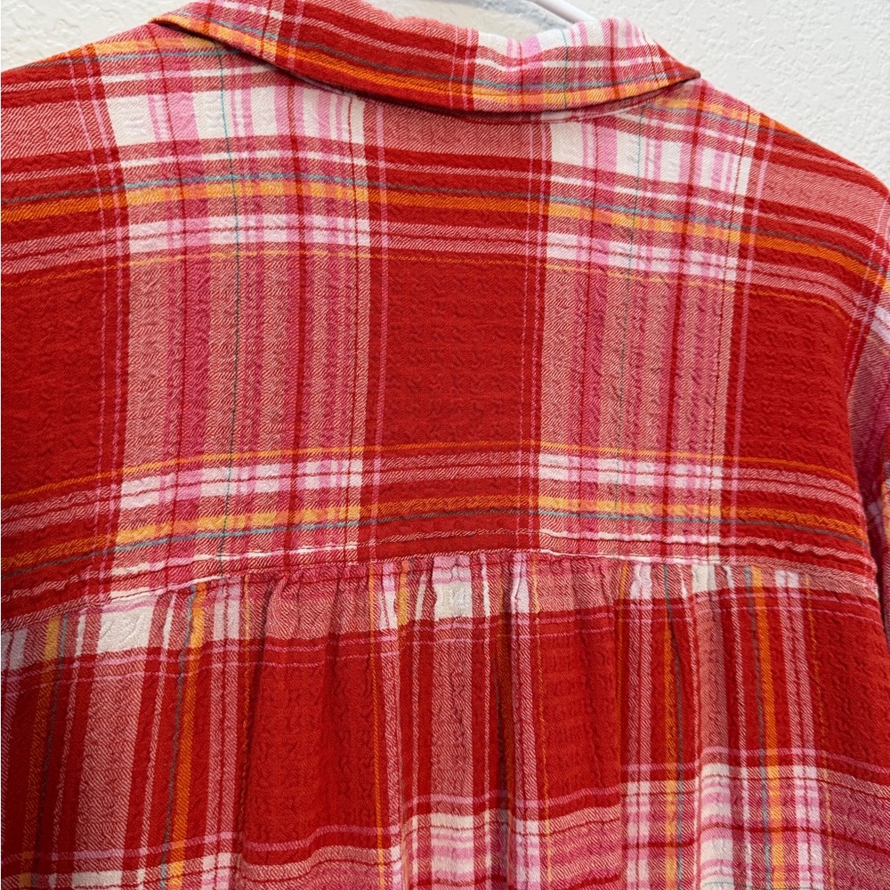 Anthropologie Pilcro Relaxed Long-Sleeve Plaid Button Down In Red Size Medium - Picture 6 of 8